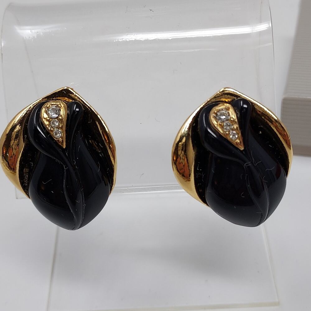 Vintage KJL Avon Midnight Rose Earrings Boxed Clip On Signed Evening Collectible